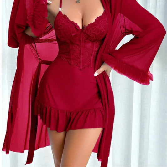 Ensemble Voile du Désir Déshabillé & robe nuisette dentelle