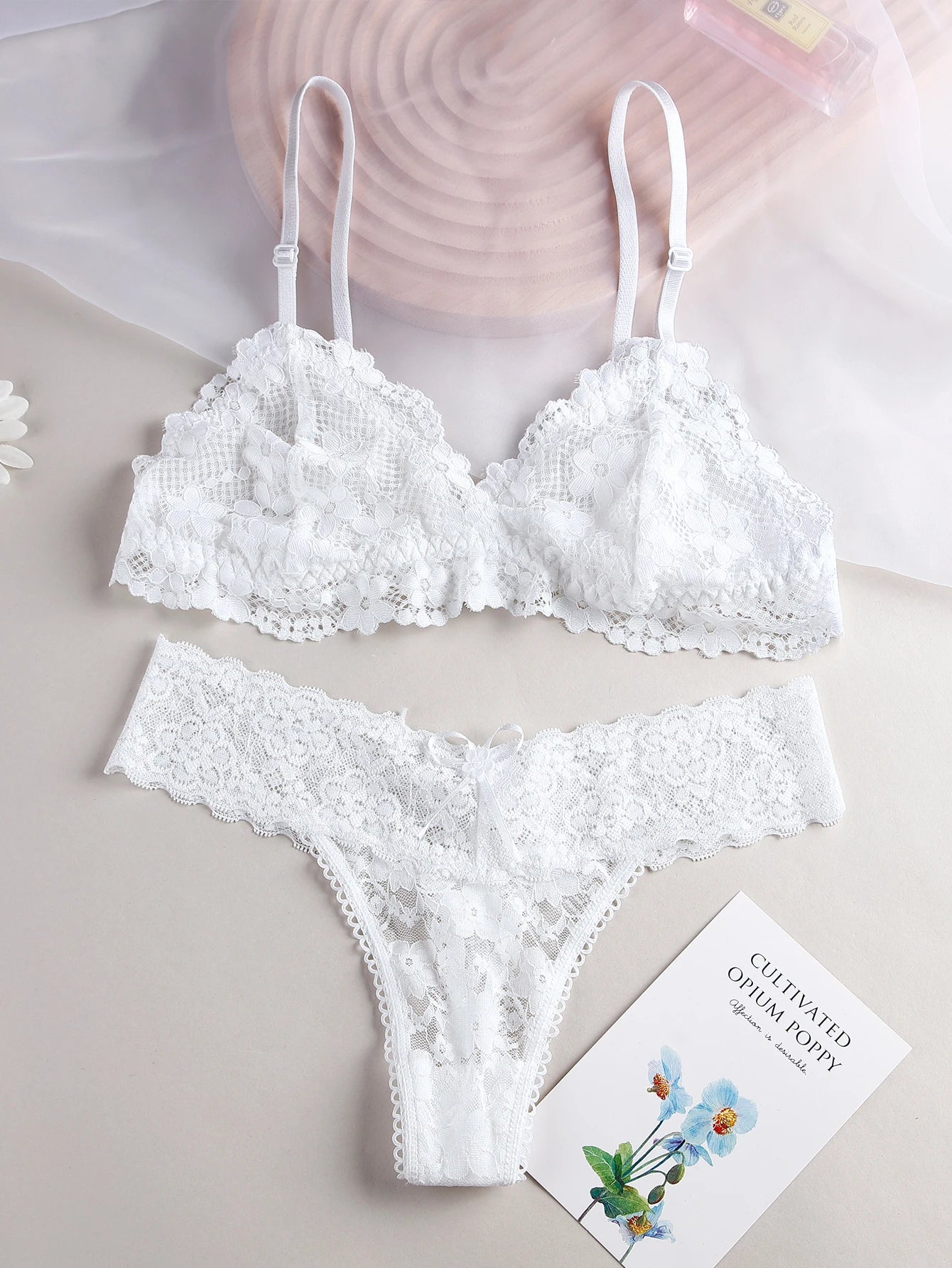 BANNIROU 1Set Women's Lingerie Sexy Lace Transparent Bra Thongs Set