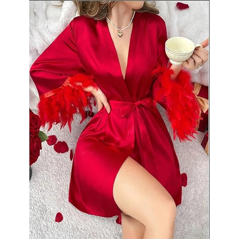 Wedding Bride Robe Morning Gown Elegant Feather Female Kimono Bathrobe Gown Sexy Rayon Summer New Sleepwear Nightwear Lingerie